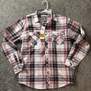 PJ Mark Plaid Flannel Shirt Long Sleeve Button Up Pockets (L) Large NWT